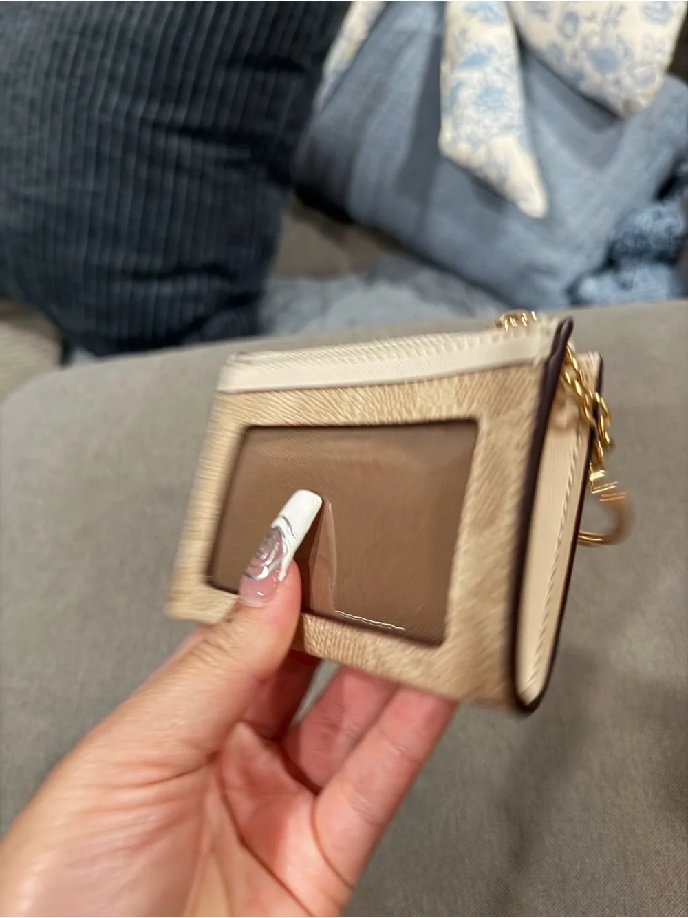 Coach Pale Pink Signature Card Case with Gold Key Ring